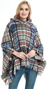 img 1 attached to 🧥 Plaid Oversized Hoodie Poncho Blanket for Women - Knitted Tassel Poncho with Hood