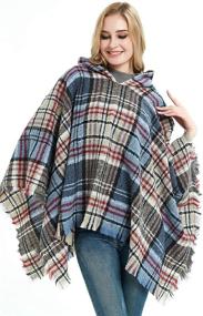 img 2 attached to 🧥 Plaid Oversized Hoodie Poncho Blanket for Women - Knitted Tassel Poncho with Hood