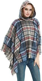 img 4 attached to 🧥 Plaid Oversized Hoodie Poncho Blanket for Women - Knitted Tassel Poncho with Hood