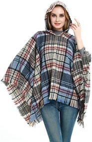 img 3 attached to 🧥 Plaid Oversized Hoodie Poncho Blanket for Women - Knitted Tassel Poncho with Hood