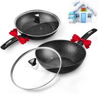 🍳 koch systeme cs csk 11+12in nonstick frying pan sets with glass lids - cookware sets with stone-derived ultra nonstick coating, pfoa & apeo free, induction compatible frying skillets, wok pans, 4pc, black logo