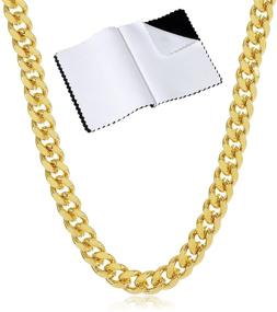 img 4 attached to The Bling Factory 4mm 14k Yellow Gold Plated Beveled Curb Chain Necklace: A Luxurious Accessory for Style Enthusiasts