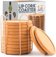 lip cork coasters set with gold holder - absorbent rustic drink round corks, ideal for bar outdoor and indoor use - furniture protection for cups, glasses, mugs, beer, wine, and cocktails with convenient caddy logo