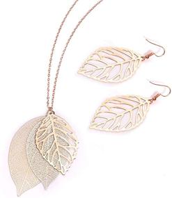 img 4 attached to Boho Gold-Tone Multi Tiered Leaves Necklace and Earring Set for Women - NVENF Delicate Chain Dangle Necklace and Simple Leaf Statement Earrings
