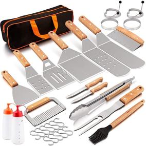 img 4 attached to 🍳 HaSteeL Griddle Accessories Set 20-Piece, Stainless Steel Spatula Tools Kit with Carrying Bag, Complete Heavy Duty Metal Spatulas for Teppanyaki BBQ/Flat Top/Cast Iron Cooking, Grilling, Camping