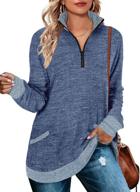 👚 weeso women's color block casual quarter zip sweatshirt: long sleeve tunic tops with pocket logo