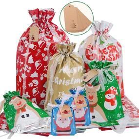 img 4 attached to 40-Piece Drawstring Christmas Gift Bags Set, Various Sizes, Bulk Holiday Bags for Gift Wrapping, Reusable Plastic Xmas Presents Party Favor Goody Bags – Jumbo, Extra Large, Medium, Small