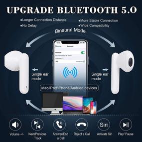 img 3 attached to 🎧 Белые беспроводные наушники Bluetooth 5.0 с встроенным микрофоном, вкладыши, шумоподавление, трехмерные стереонаушники Air Buds, быстрая зарядка, глубокий бас для iPhone/Android/Samsung