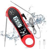 🔥 rechargeable dual probe digital instant read meat thermometer - waterproof, with alarm function & backlight - ideal for grilling, smoking, frying, baking, kitchen, oven - red logo