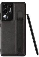 enhanced galaxy s21 ultra case + stylus pen for samsung galaxy s21 ultra 5g, sleek slim &amp; thin pu leather design, comfortable secure grip, non-slip protective shock-absorbing case with s pen slot (black) logo