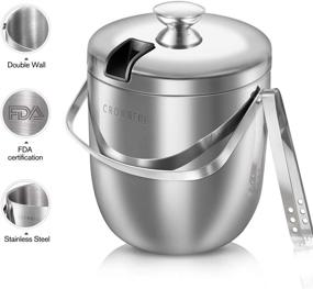 img 3 attached to 🍾 CROWNFUL 3 Quarts Stainless Steel Ice Bucket with Lid and Ice Tongs: Perfect for Party and Picnic!