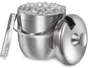 img 1 attached to 🍾 CROWNFUL 3 Quarts Stainless Steel Ice Bucket with Lid and Ice Tongs: Perfect for Party and Picnic!