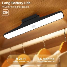 img 3 attached to 🔦 4500mAh Rechargeable LED Closet Light with Motion Sensor - Super Bright, Lasts 6 Months, Wireless Stick-Anywhere Under Cabinet Lights for Kitchen Closet, Black