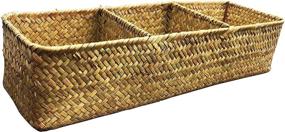 img 4 attached to 🧺 Natural Woven Seagrass Storage Basket & Organizer Bins, LA Rectangular Water Hyacinth Basket (Brown)