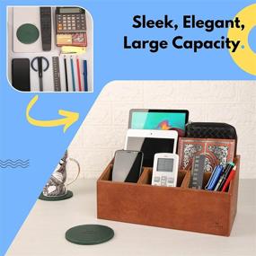 img 2 attached to LAMOTI Brown Leather Desktop Organizer with Coaster - Large Capacity, Handcrafted, 5 Compartments for Effective Desk Unification