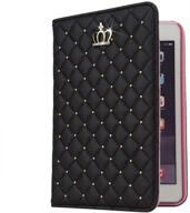 👑 topwin crown bling case for ipad 9.7 2018 2017/ipad air 2/1 - cute pu leather smart auto sleep/wake stand shockproof case, black (no buckle) logo