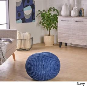 img 2 attached to 🧵 Christopher Knight Home Knitted Cotton Pouf in Navy Blue