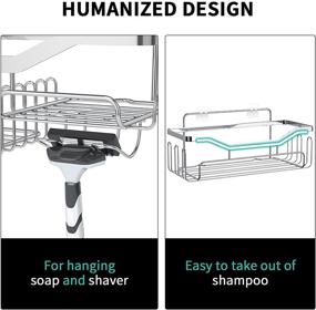 img 3 attached to 🚿 HapiRm Shower Caddy Organizer with Shampoo Holder, 2-Pack Rustproof Shower Storage Shelf and 11 Hooks, No Drilling Adhesive Basket Shelves for Bathroom, Kitchen, Laundry - Silver (SEO optimized)