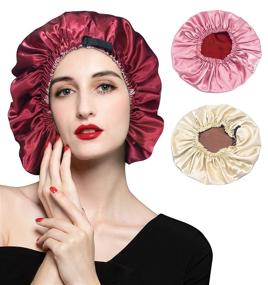 img 4 attached to 🎀 Silk Sleep Cap Set: 2 Reversible Satin Bonnets for Curly Hair, Braids, Big Hair, Adjustable & Large - Perfect Silk Hair Bonnets for Women
