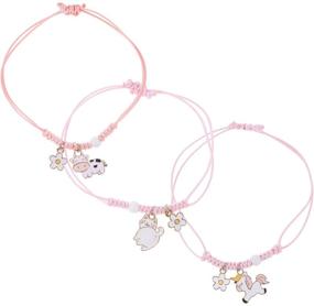 img 4 attached to Amosfun 3pcs Best Friends Bracelets: Friendship Jewelry Set with Unicorn, Cat, and Cow Charms - Perfect for Girls