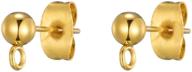 pack of 30 gold color stainless steel solid round ball post stud earrings with loop - ideal for making dangle earrings and jewelry logo