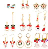 🔔 9 pairs christmas earrings set: festive holiday dangle earrings for women & girls - trees, bells, socks, santa, reindeers, snowflakes logo