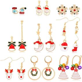 img 4 attached to 🔔 9 Pairs Christmas Earrings Set: Festive Holiday Dangle Earrings for Women & Girls - Trees, Bells, Socks, Santa, Reindeers, Snowflakes