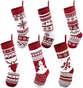 img 4 attached to 🧦 JOYIN 6 Pack 18" Knit Christmas Stockings: Large Rustic Yarn Xmas Stockings for Festive Family Holiday Decorations
