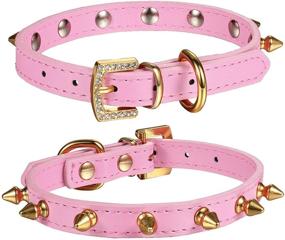 img 4 attached to 🐾 LOVPE Golden Spiked Studded Leather Collar with Rhinestone Buckle: Stylish Accessory for Small Dogs and Cats