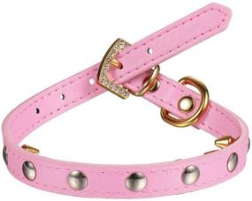 img 3 attached to 🐾 LOVPE Golden Spiked Studded Leather Collar with Rhinestone Buckle: Stylish Accessory for Small Dogs and Cats