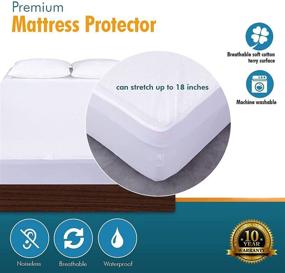 img 4 attached to 💧 PlushDeluxe Queen Size Waterproof Mattress Protector with Breathable & Soft Cotton Terry Surface