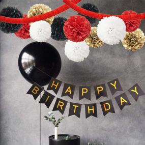 img 2 attached to 🎉 InBy Mickey Minnie Mouse Red Black Gold White Happy Birthday Baby Shower Party Decoration Supply Kit - 'Happy Birthday' Banner, Tissue Pom Poms, Clover Garland