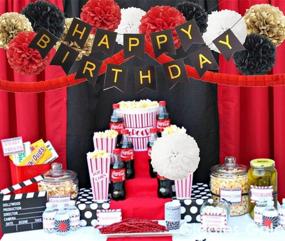 img 1 attached to 🎉 InBy Mickey Minnie Mouse Red Black Gold White Happy Birthday Baby Shower Party Decoration Supply Kit - 'Happy Birthday' Banner, Tissue Pom Poms, Clover Garland