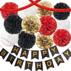 img 4 attached to 🎉 InBy Mickey Minnie Mouse Red Black Gold White Happy Birthday Baby Shower Party Decoration Supply Kit - 'Happy Birthday' Banner, Tissue Pom Poms, Clover Garland