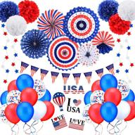 🎉 celebrate independence: 4th of july patriotic party decorations set, includes paper fans, balloons, streamers, pom poms, flag pennants - perfect for memorial and veterans day celebrations! logo