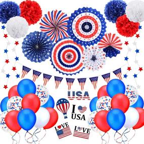img 4 attached to 🎉 Celebrate Independence: 4th of July Patriotic Party Decorations Set, includes Paper Fans, Balloons, Streamers, Pom Poms, Flag Pennants - Perfect for Memorial and Veterans Day Celebrations!