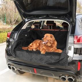 img 2 attached to 🐾 FEANDREA Dog Car Seat Cover: Back Seat Trunk Protector with Mesh Window, Pockets, Anti-Slip Bottom - Water-Resistant, Black UPDS091B01