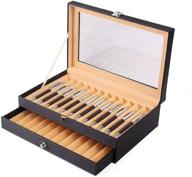 🖋️ premium leather pen display box: elegant flannel organizer case with glass lid and window - store, showcase and organize your 24-piece pen collection логотип