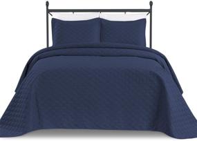 img 3 attached to 🛏️ Navy Blue King/California King Oversized Quilted Bedspread Coverlet Set - Basic Choice 3-Piece