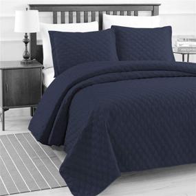 img 2 attached to 🛏️ Navy Blue King/California King Oversized Quilted Bedspread Coverlet Set - Basic Choice 3-Piece