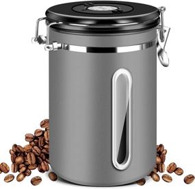 img 4 attached to Malmo Airtight Coffee Canister: Dark Gray 22oz Stainless Steel ☕️ Container with Date Tracker Lid & Window for Kitchen Food Storage