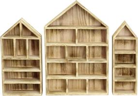 img 2 attached to 🏠 Ikee Design House-Shaped Wooden Shadow Cubby Box Display Shelf Set - Mini Toys Figures Storage Organizer, Oak Color, 10" W x 2.25" D x 15" H