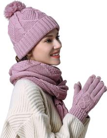 img 4 attached to 🧣 Warm Pom Beanie with Cable Knit Gloves and Long Scarf - Women's 3-Piece Cold Winter Gift Set