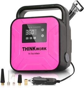 img 4 attached to 16PC THINKWORK Air Compressor Tire Inflator Set for Women - 12V DC Portable, Led Lighting, Digital Pressure Gauge - Ideal for Car Tires, Bicycle, Balls, and Other Inflatables