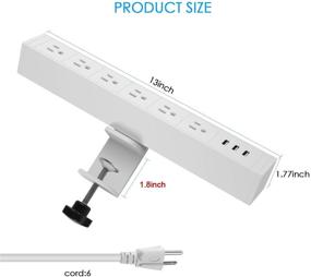 img 1 attached to 🔌 CCCEI Metal 6 Outlet Desk Clamp Power Strip with Surge Protector, Large Desktop Mount Outlet Including 3 USB Ports, Fit for 1.8 inch Tabletop Edge Thickness. Includes 6FT Power Cord. (White)