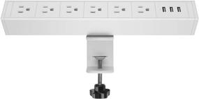 img 4 attached to 🔌 CCCEI Metal 6 Outlet Desk Clamp Power Strip with Surge Protector, Large Desktop Mount Outlet Including 3 USB Ports, Fit for 1.8 inch Tabletop Edge Thickness. Includes 6FT Power Cord. (White)