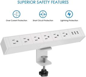 img 2 attached to 🔌 CCCEI Metal 6 Outlet Desk Clamp Power Strip with Surge Protector, Large Desktop Mount Outlet Including 3 USB Ports, Fit for 1.8 inch Tabletop Edge Thickness. Includes 6FT Power Cord. (White)