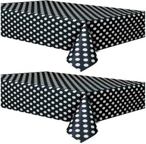 img 2 attached to 🎀 Chic Polka Dot Plastic Tablecloth, Black with White Dots - 2 Pack