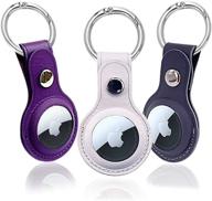 🔑 2021 leather case keychain for apple airtags - compatible with dog dropper & finder - soft sleeve accessories for airtags (3 pack) - white, gray, purple color логотип