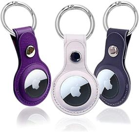 img 4 attached to 🔑 2021 Leather Case Keychain for Apple AirTags - Compatible with Dog Dropper & Finder - Soft Sleeve Accessories for AirTags (3 Pack) - White, Gray, Purple Color